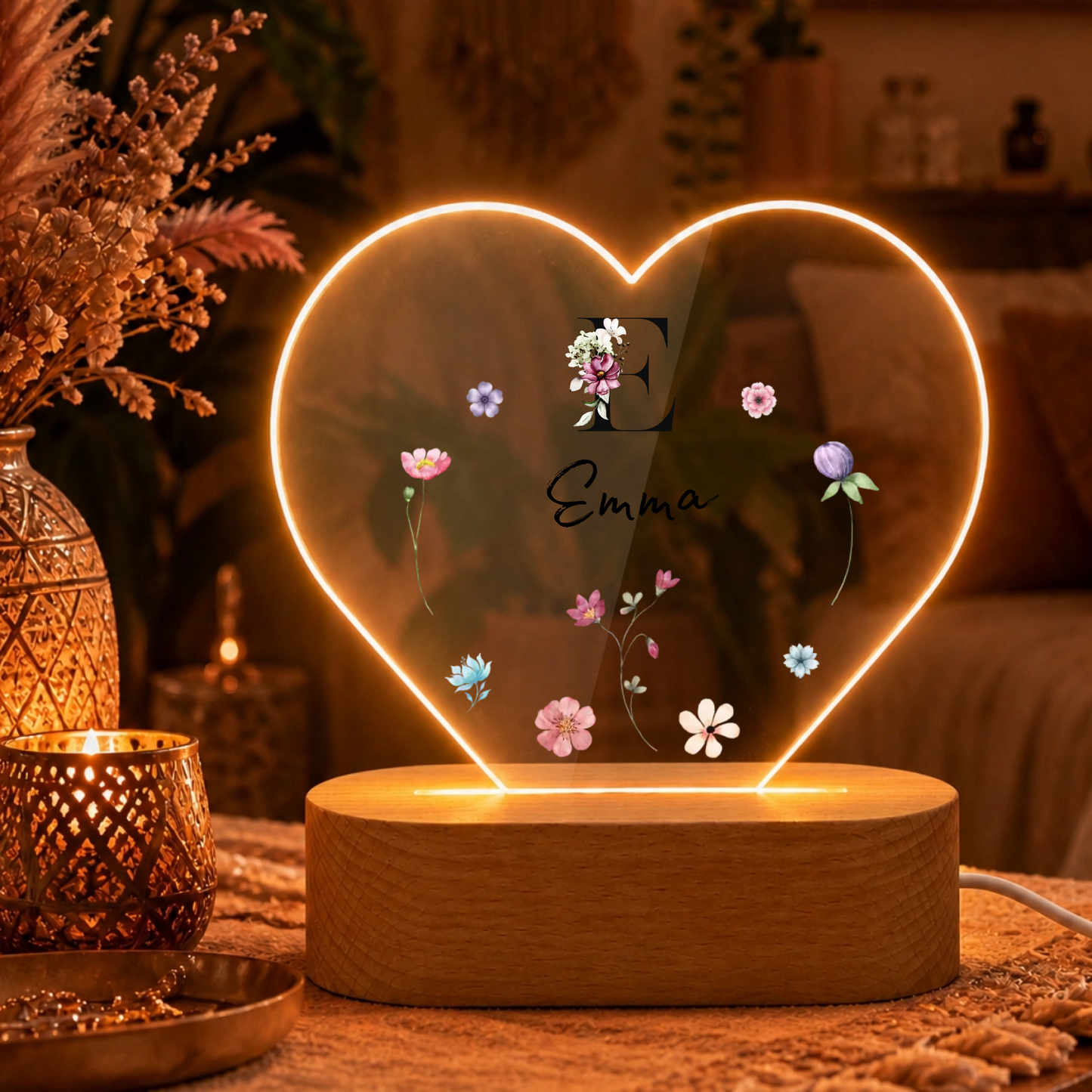 Nachtlicht "Florales Monogramm" Personalisiert