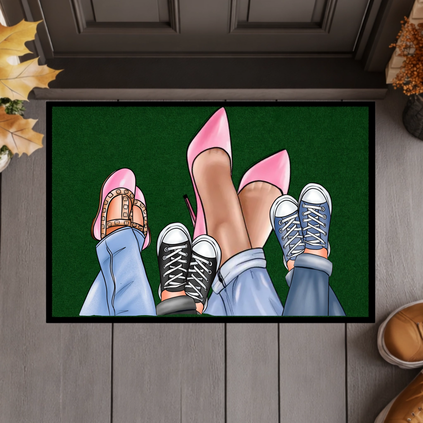 Personalisierte Familien Fußmatte mit individuellen Schuh-Illustrationen – Willkommen Matte mit Namen – Geschenk zum Einzug & Familien Deko