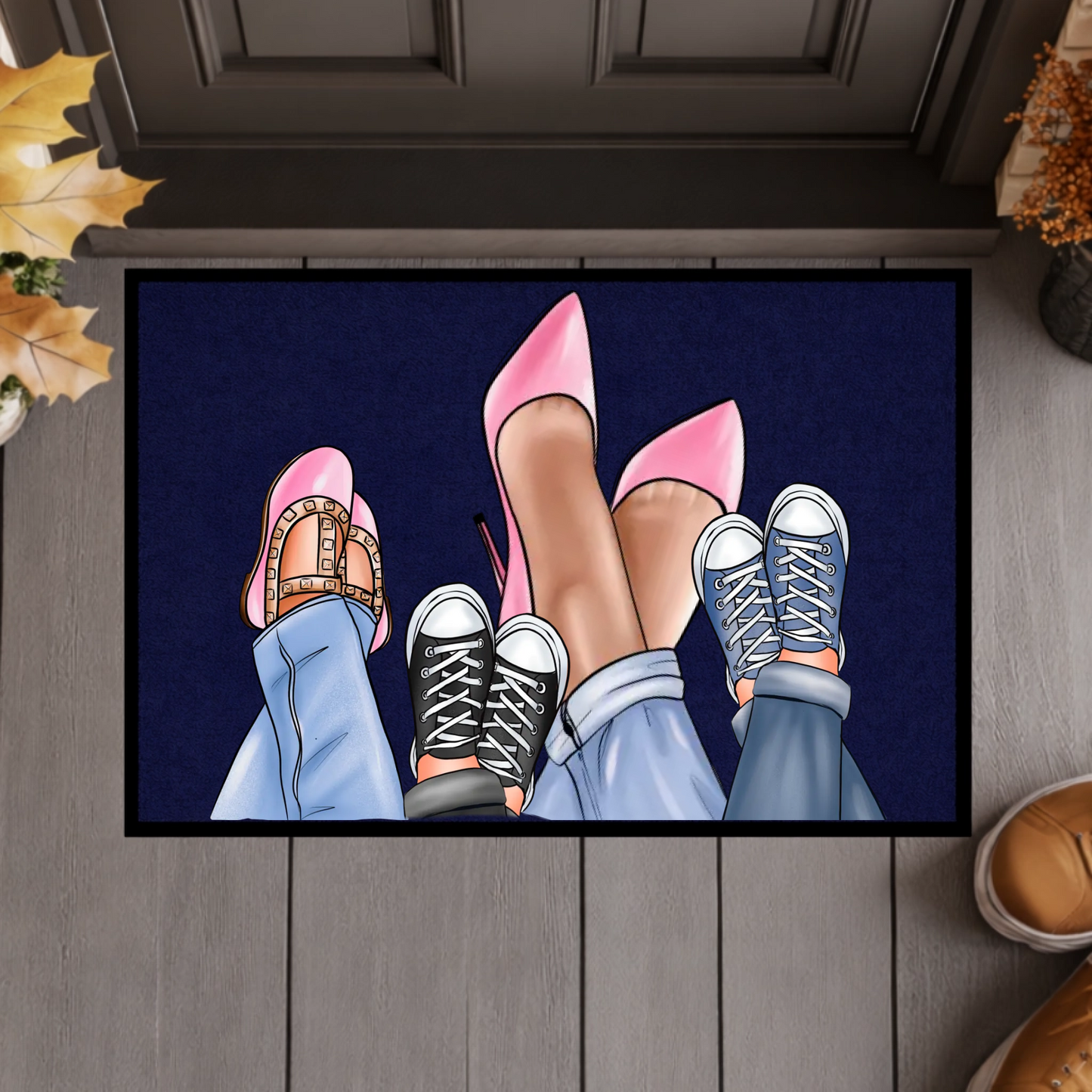 Personalisierte Familien Fußmatte mit individuellen Schuh-Illustrationen – Willkommen Matte mit Namen – Geschenk zum Einzug & Familien Deko