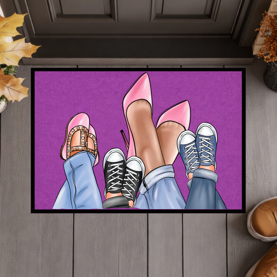 Personalisierte Familien Fußmatte mit individuellen Schuh-Illustrationen – Willkommen Matte mit Namen – Geschenk zum Einzug & Familien Deko