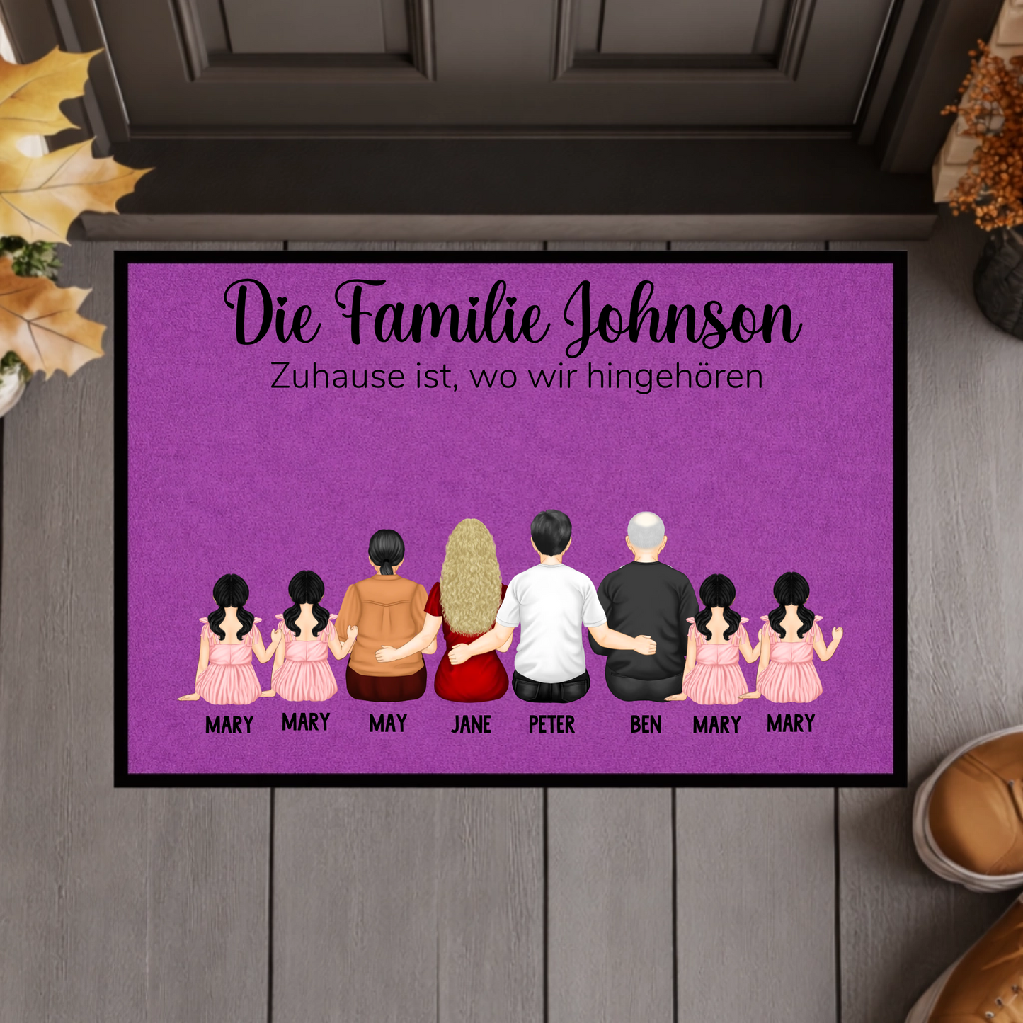 Personalisierte Familien-Fußmatte mit Namen – Individuelle Fußmatte mit Familiennamen – Willkommen Fußmatte „Die Familie“ – Einzugsgeschenk für neues Zuhause