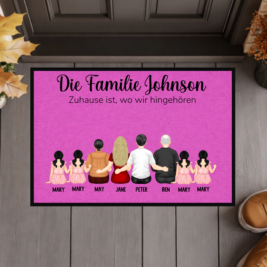 Personalisierte Familien-Fußmatte mit Namen – Individuelle Fußmatte mit Familiennamen – Willkommen Fußmatte „Die Familie“ – Einzugsgeschenk für neues Zuhause