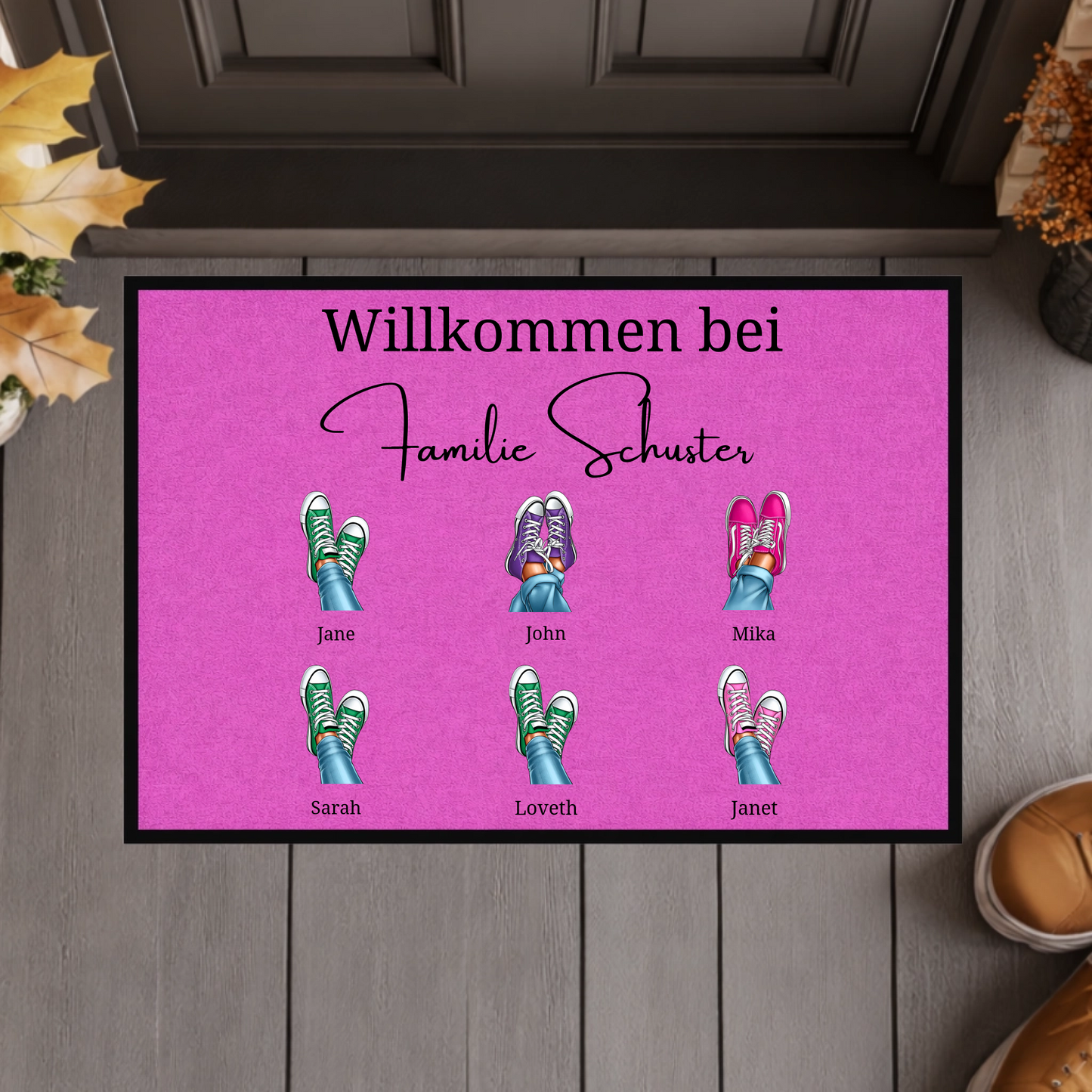 Personalisierte Familien-Fußmatte – Individuelle Fußmatte mit Namen und Schuh-Design