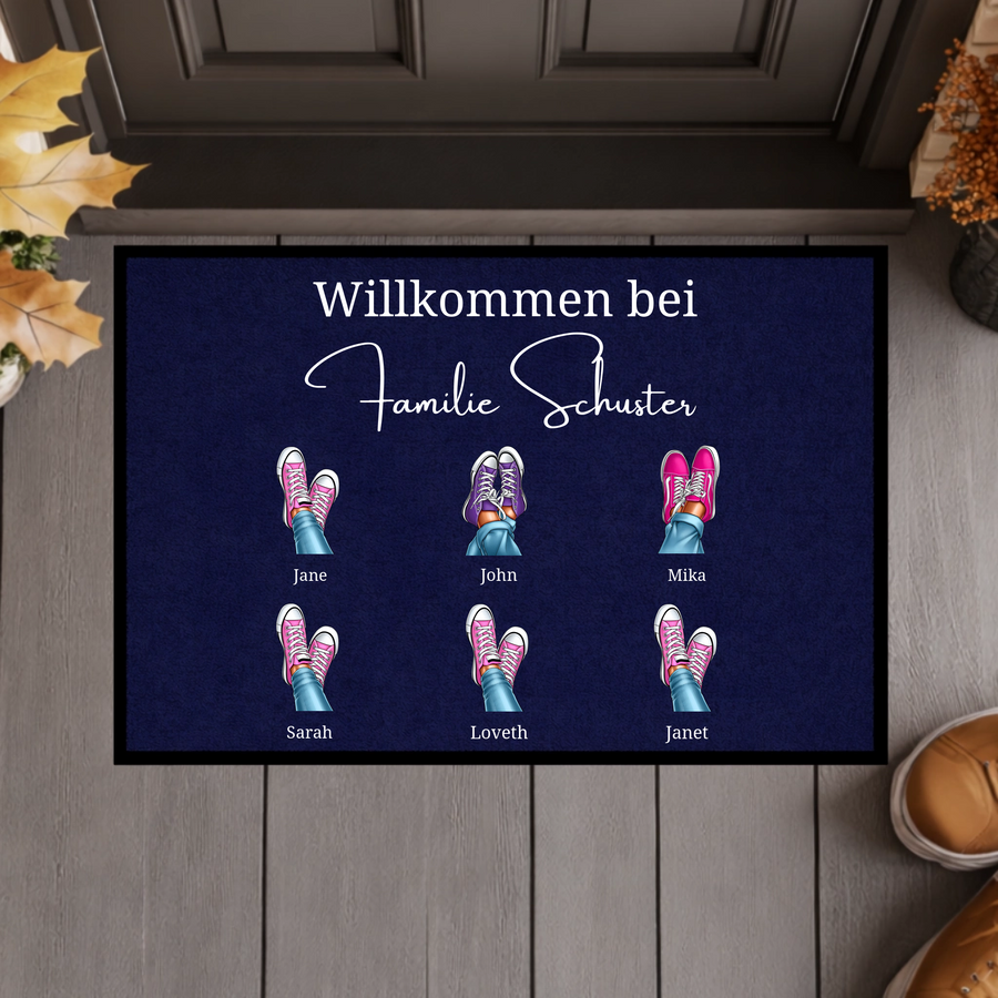 Personalisierte Familien-Fußmatte – Individuelle Fußmatte mit Namen und Schuh-Design