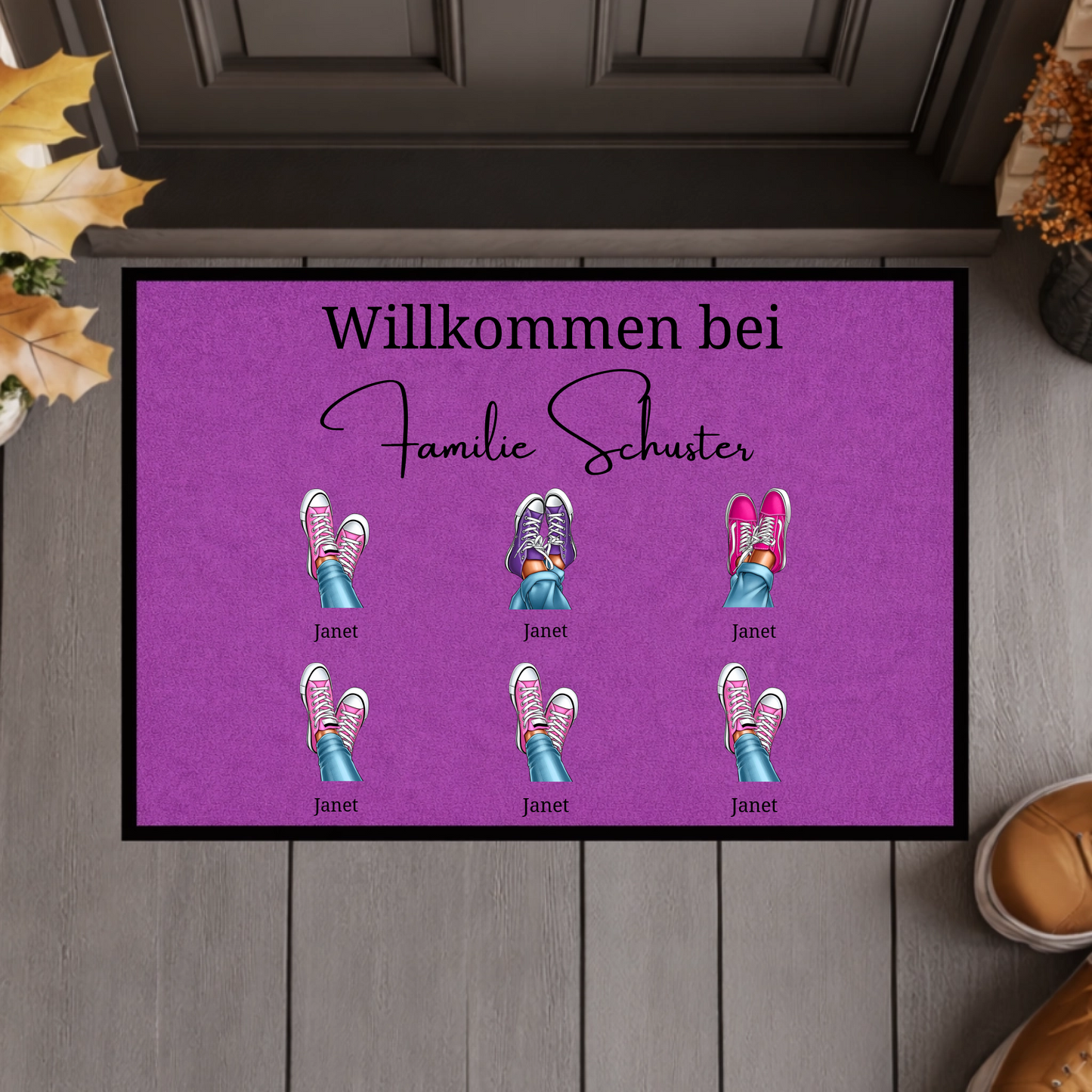 Personalisierte Familien-Fußmatte – Individuelle Fußmatte mit Namen und Schuh-Design