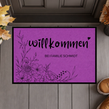 Personalisierte Blumen Willkommen Fußmatte mit Familiennamen – Individuelle Eingangsmatte, Geschenk zum Einzug