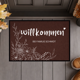Personalisierte Blumen Willkommen Fußmatte mit Familiennamen – Individuelle Eingangsmatte, Geschenk zum Einzug