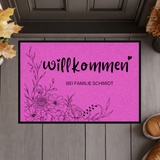 Personalisierte Blumen Willkommen Fußmatte mit Familiennamen – Individuelle Eingangsmatte, Geschenk zum Einzug