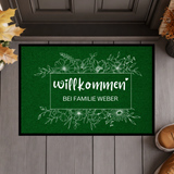 Personalisierte Wildblumen Fußmatte – Willkommen Matte mit Familienname & Gummirand
