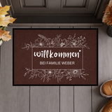 Personalisierte Wildblumen Fußmatte – Willkommen Matte mit Familienname & Gummirand