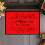 Personalisierte Wildblumen Fußmatte – Willkommen Matte mit Familienname & Gummirand