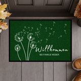 Personalisierte Fußmatte mit Namen – Willkommen bei Familie – Pusteblume Türmatte mit Gummirand