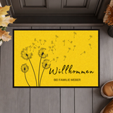 Personalisierte Fußmatte mit Namen – Willkommen bei Familie – Pusteblume Türmatte mit Gummirand