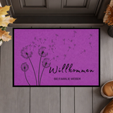 Personalisierte Fußmatte mit Namen – Willkommen bei Familie – Pusteblume Türmatte mit Gummirand