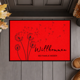 Personalisierte Fußmatte mit Namen – Willkommen bei Familie – Pusteblume Türmatte mit Gummirand