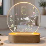 Personalisiertes LED Nachtlicht Herzform mit Blumenkranz & Name