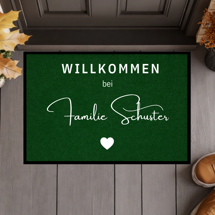 Personalisierte Willkommen Fußmatte mit Familiennamen – Individuelle Türmatte mit rutschfestem Gummirand, Geschenk zum Einzug