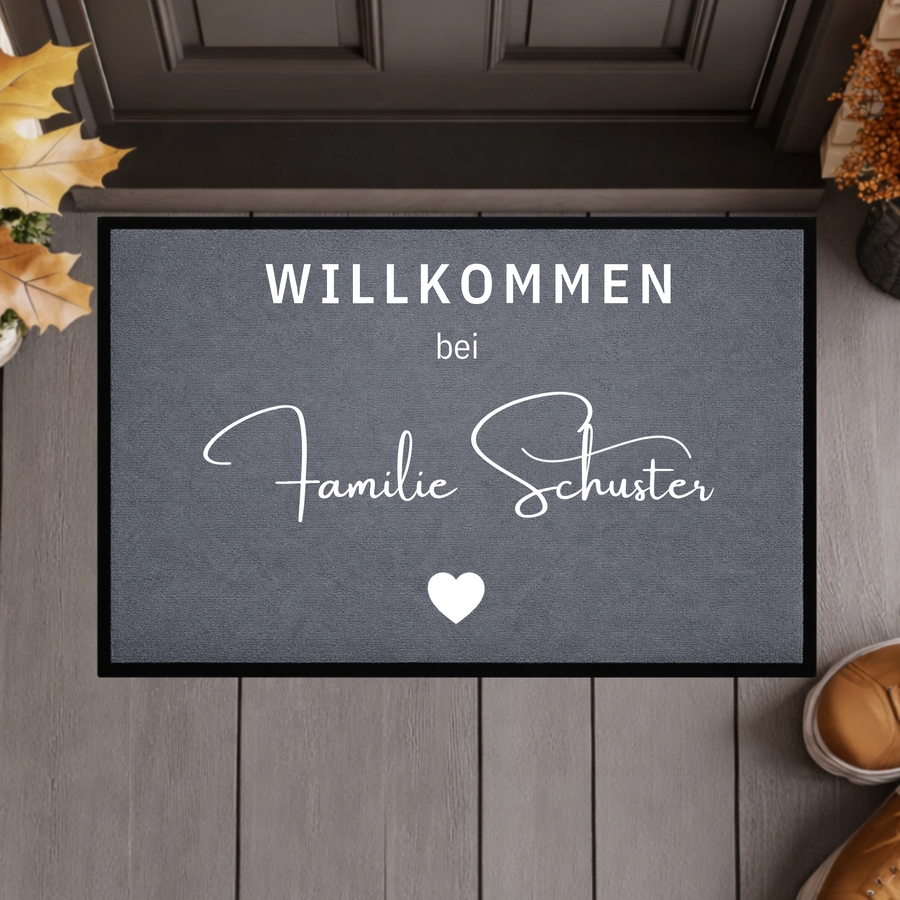 Personalisierte Willkommen Fußmatte mit Familiennamen – Individuelle Türmatte mit rutschfestem Gummirand, Geschenk zum Einzug