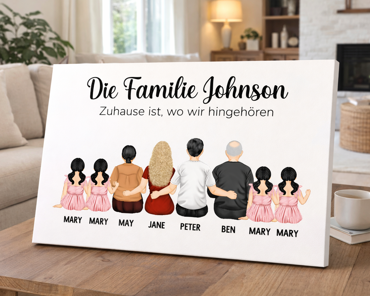 Personalisierte Große Familien-Sitz-Leinwand – Porträt Wandkunst