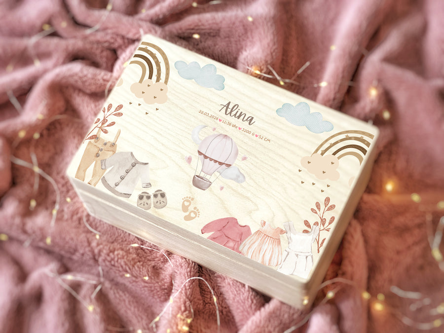 Personalisierte Baby-Erinnerungsbox mit Geburtsdetails