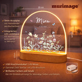 Personalisiertes LED Nachtlicht Halbkreis mit Wildblumen & Name + Datum