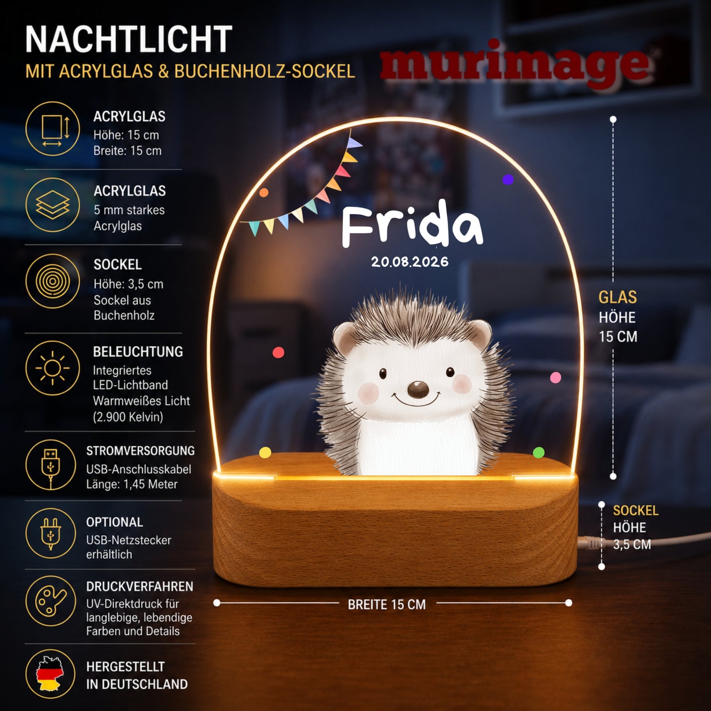 Nachtlichter Bundle 3 Tiere mit Wimpel