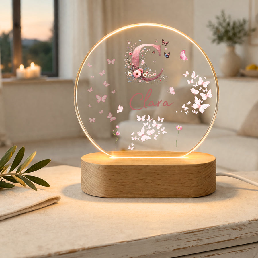 Nachtlicht Schmetterling Monogramm rosa_