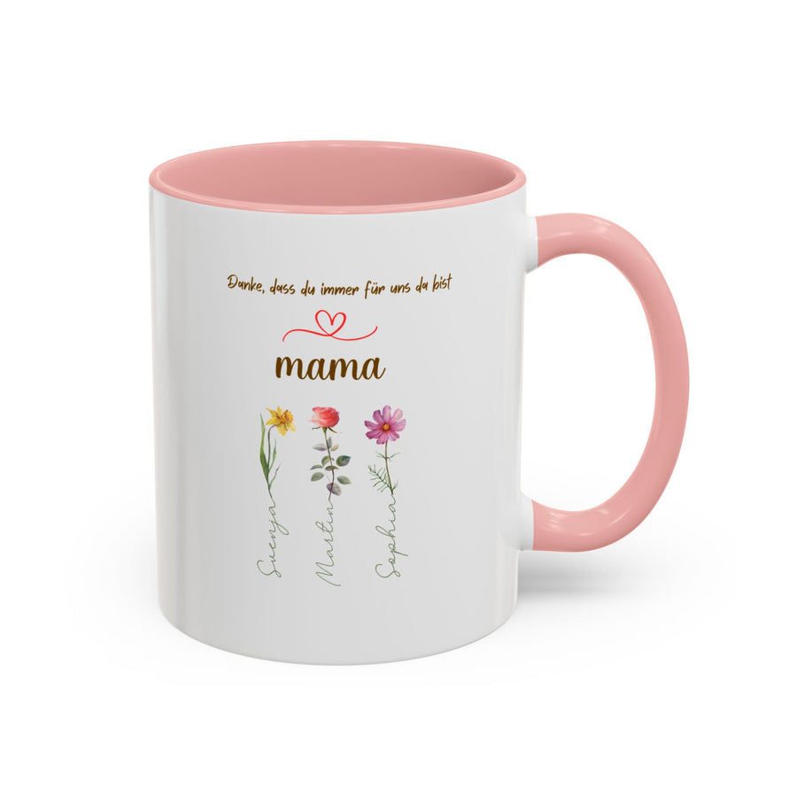 Personalisierte Mama Tasse mit Kindernamen & Blumen | Keramiktasse mit liebevoller Botschaft