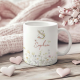 Personalisierte Wildblumen Tasse mit Initiale & Name | Individuelle Blumen Monogramm Keramiktasse für Frauen & Mädchen